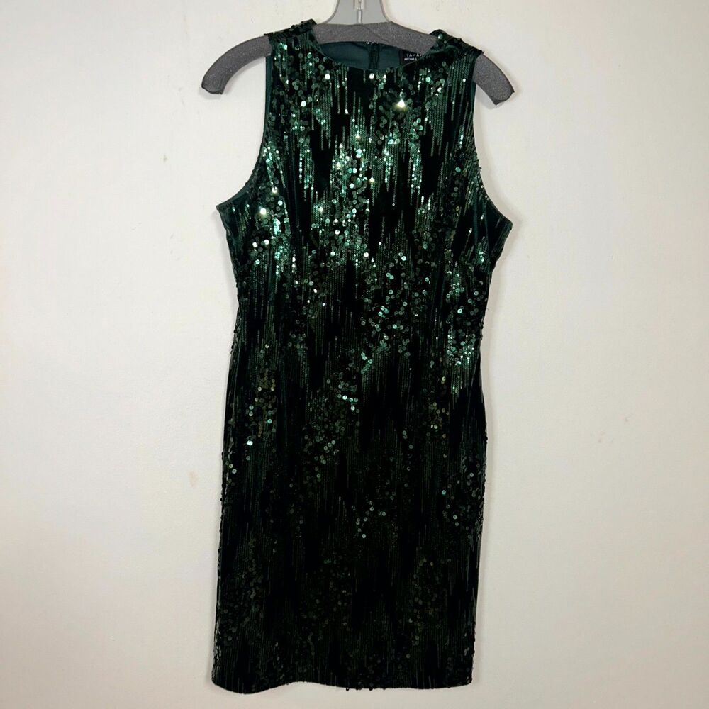 Tahari Arthur S. Levine Dress Womens 8 Green Velvet Sequin Sleeveless Cocktail